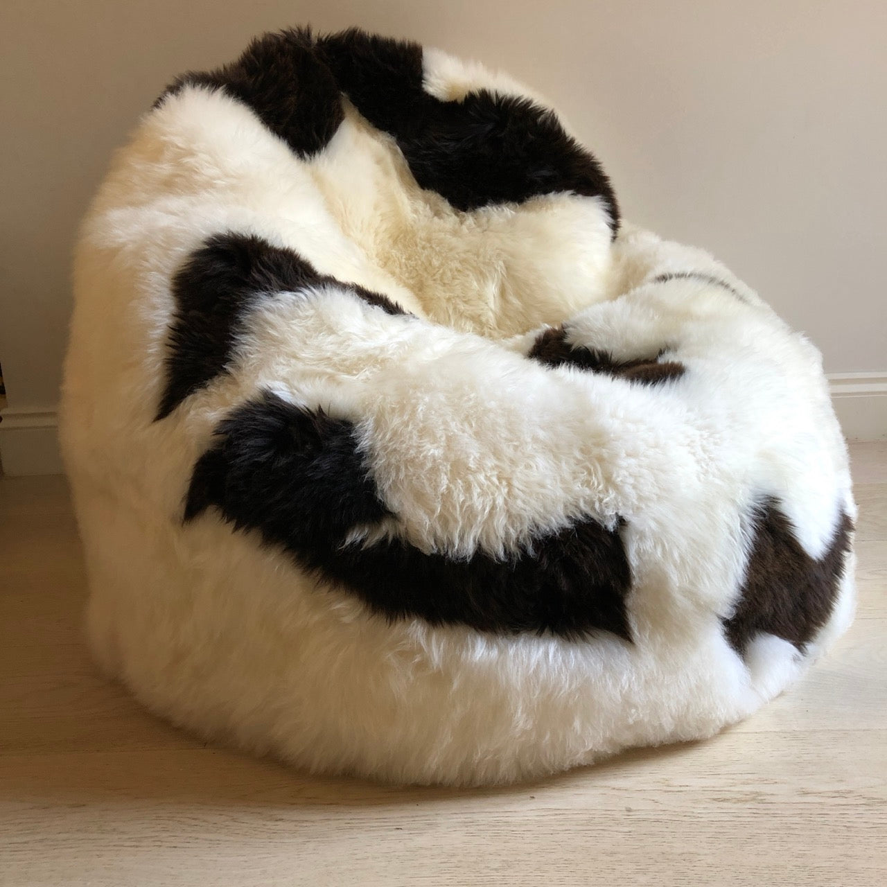100% Natural British White & Brown Spotted Sheepskin Beanbag Chair  - Large