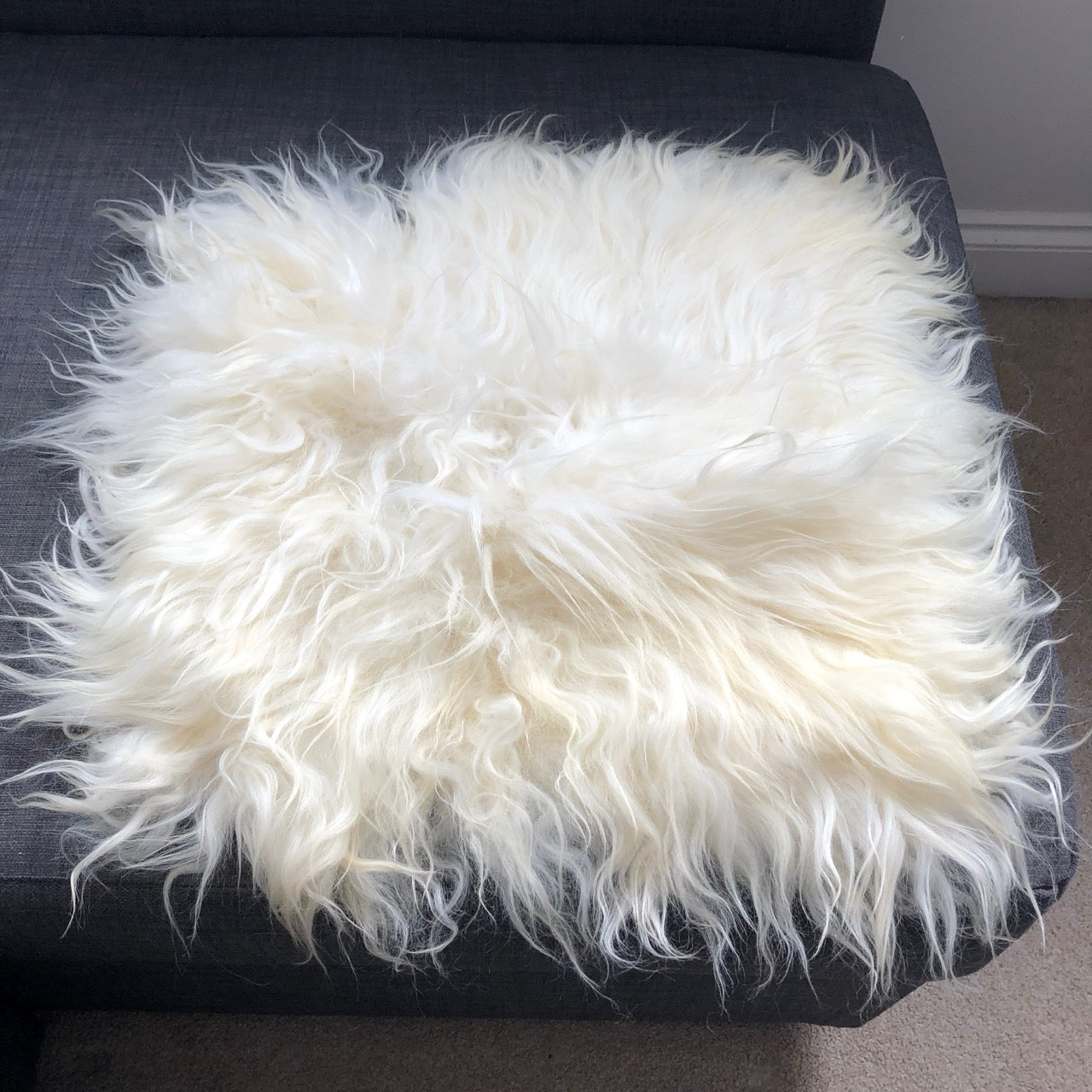 British Curly Sheepskin Seat Cover Ivory Cream White ::: Square 37cm