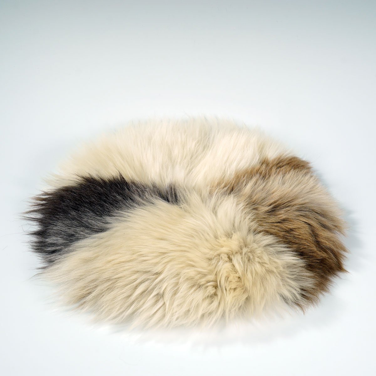 British Sheepskin Roundie Brindle Mix Natural ::: Seat Cover 35cm
