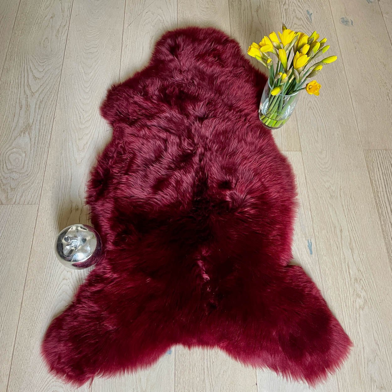 British Sheepskin Rug | Fleece Throw | Bordeaux Red