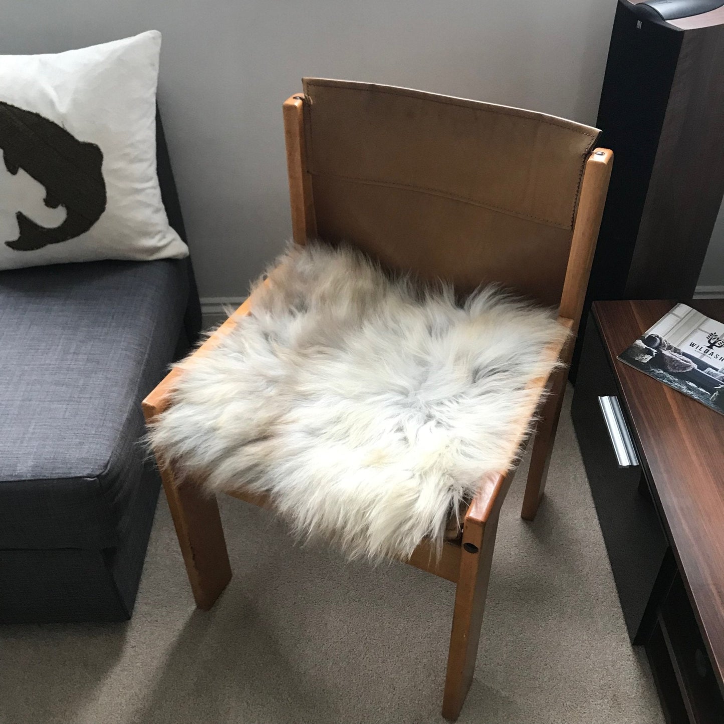 British Sheepskin Seat Cover Natural Melange Brindle Browns & Whites ::: Square 37cm