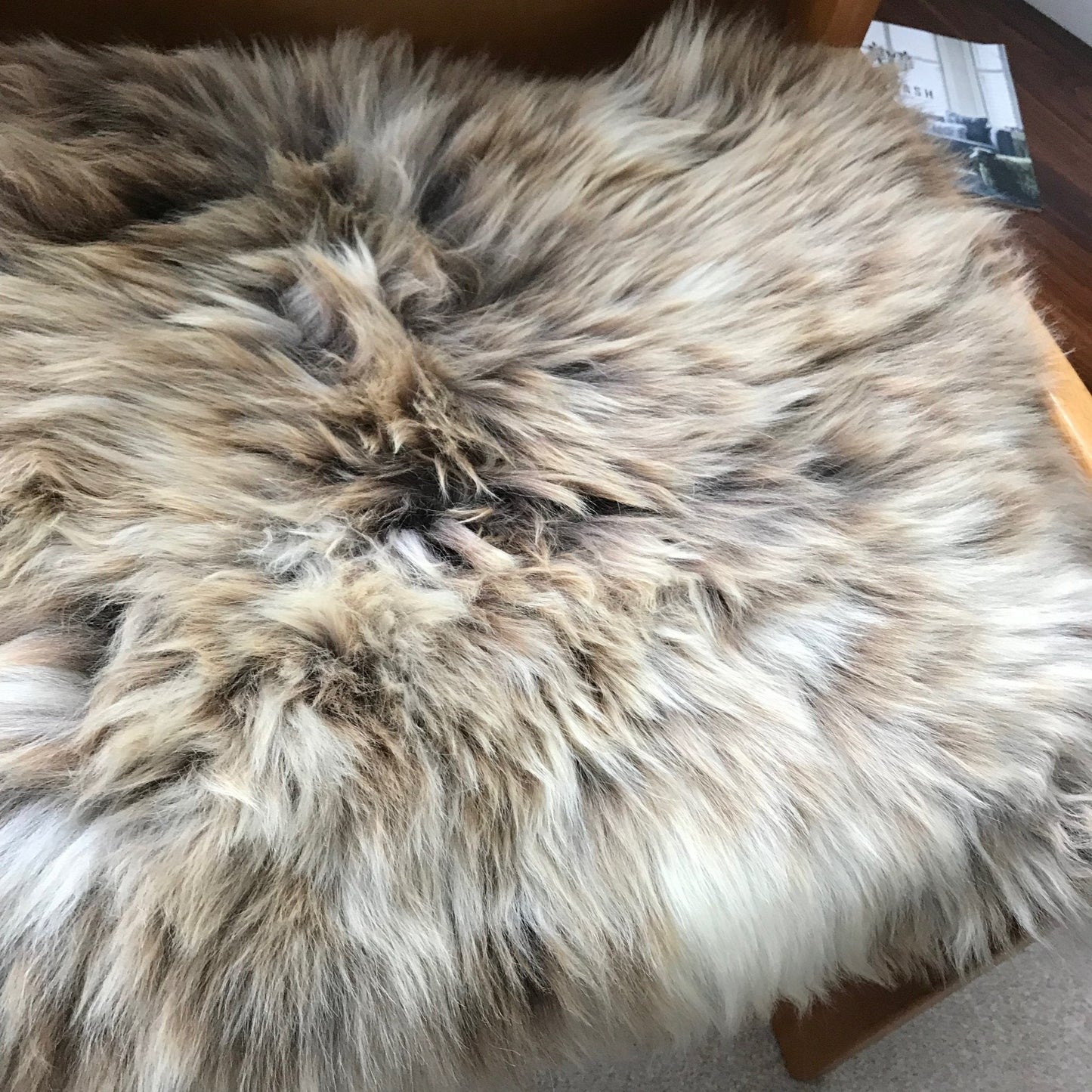 British Sheepskin Seat Cover Natural Melange Brindle Browns & Whites ::: Square 37cm