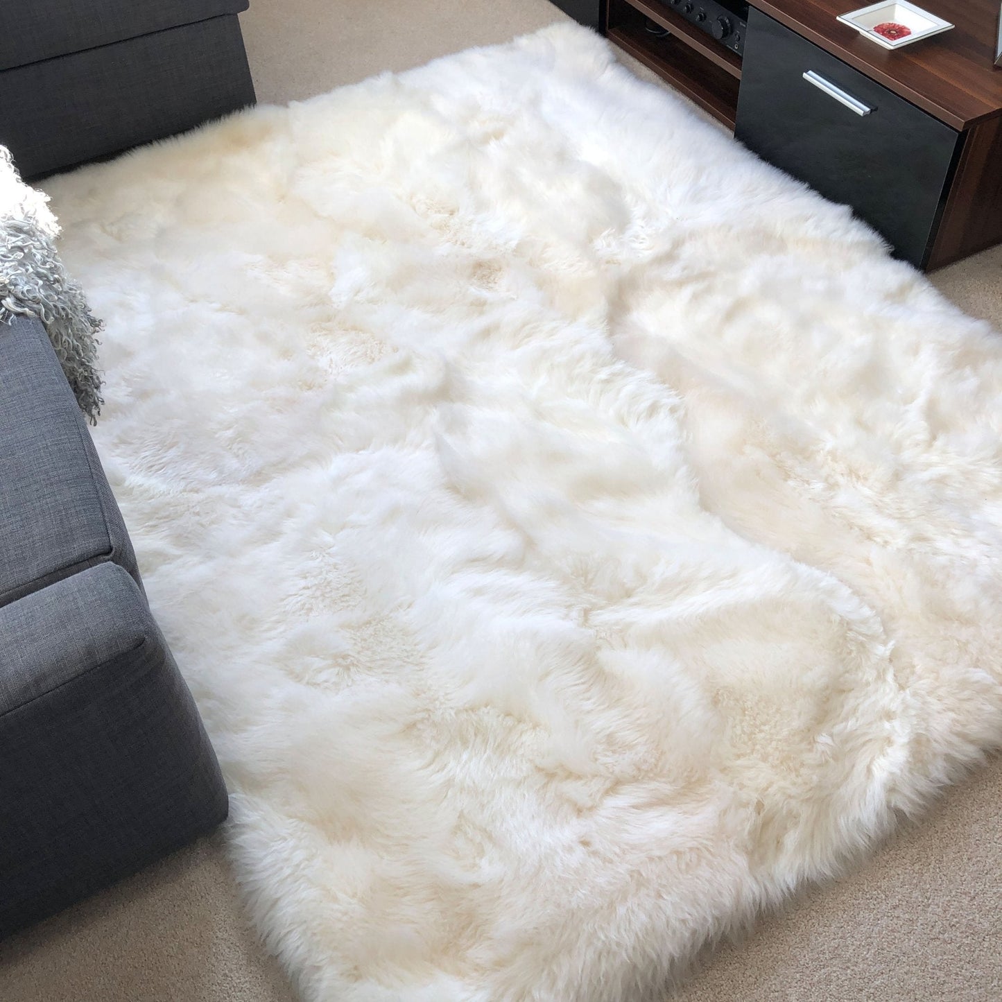 British Sheepskin Rug Ivory Cream White Straight Edges Rectangular ALL SIZES AVAILABLE