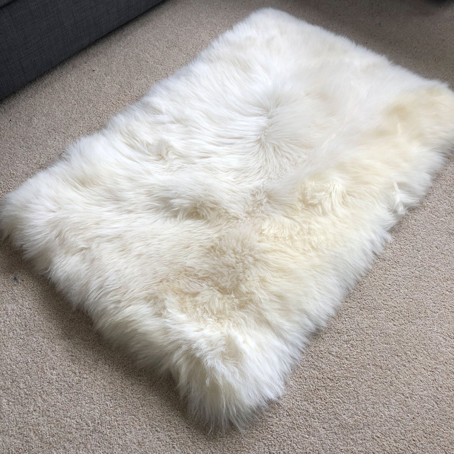 British Sheepskin Rug Ivory Cream White Straight Edges Rectangular ALL SIZES AVAILABLE