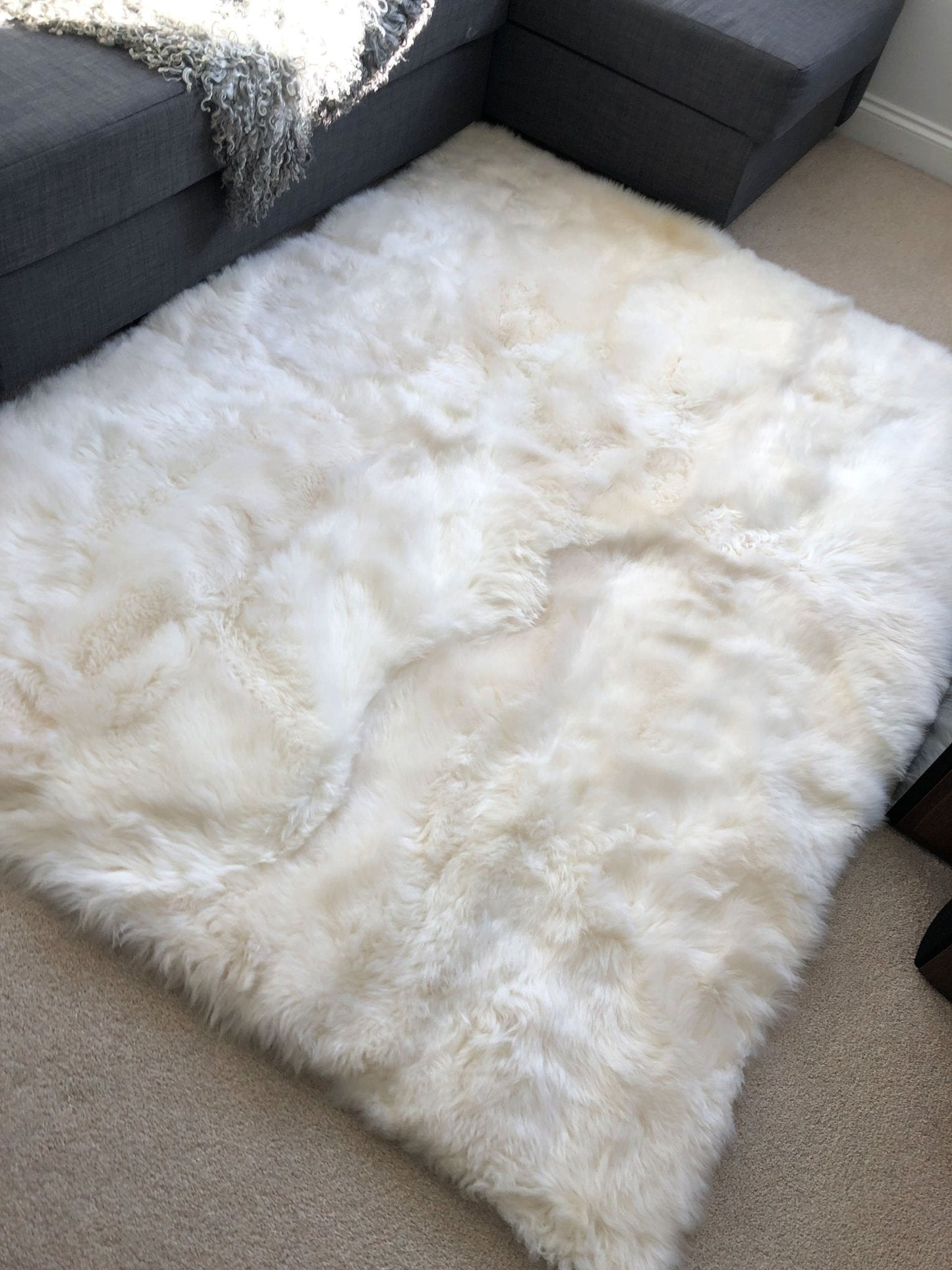 British Sheepskin Rug Ivory Cream White Straight Edges Rectangular ALL SIZES AVAILABLE