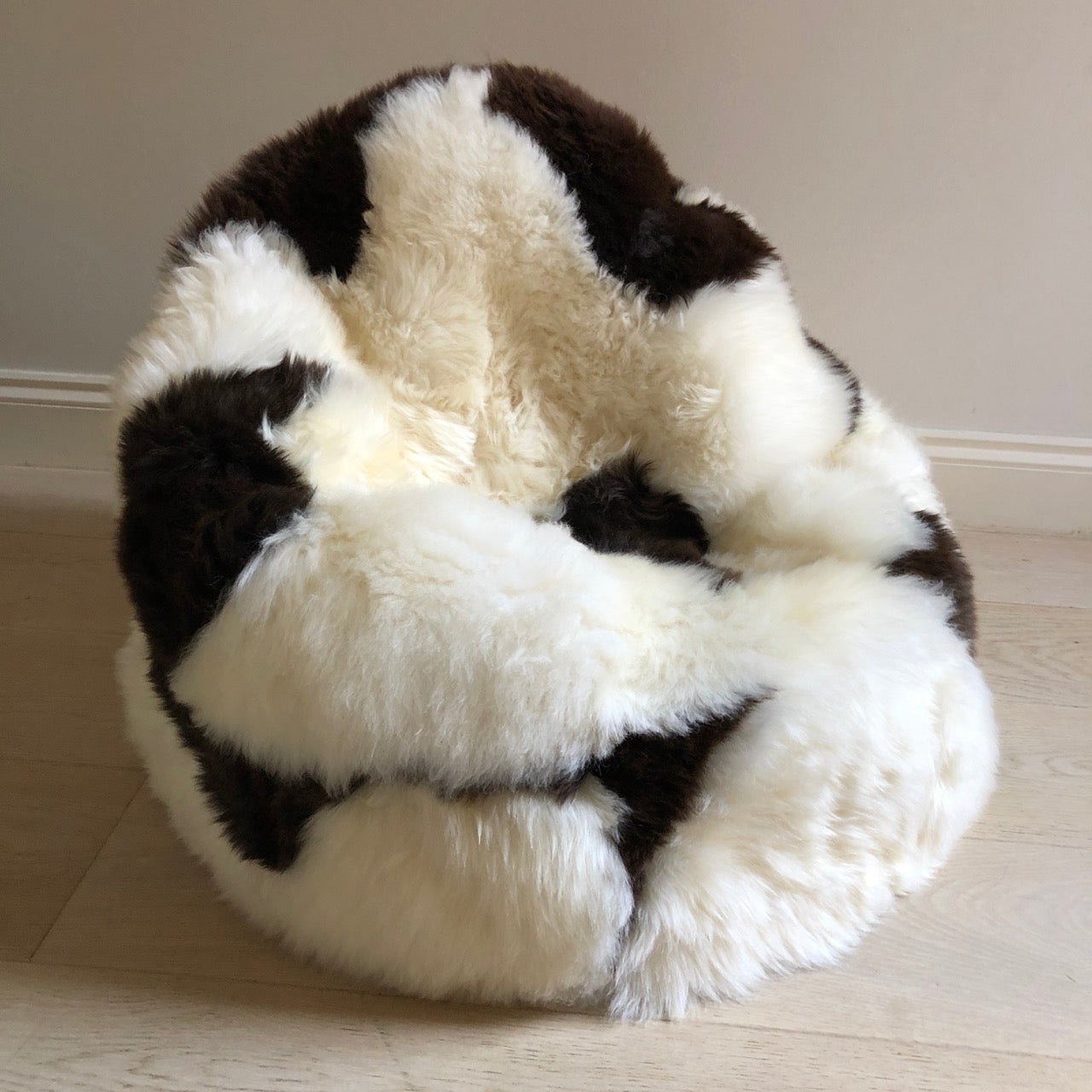 100% Natural British White & Brown Spotted Sheepskin Beanbag Chair  - Large