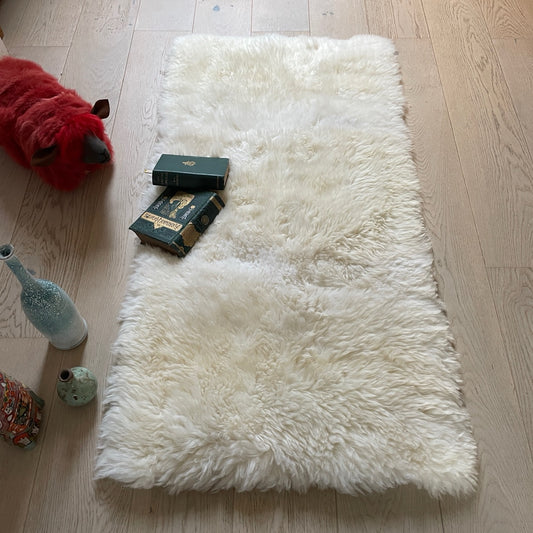 Soft British Sheepskin Rug Ivory Cream White Straight Edges Rectangular 60cm x 120cm