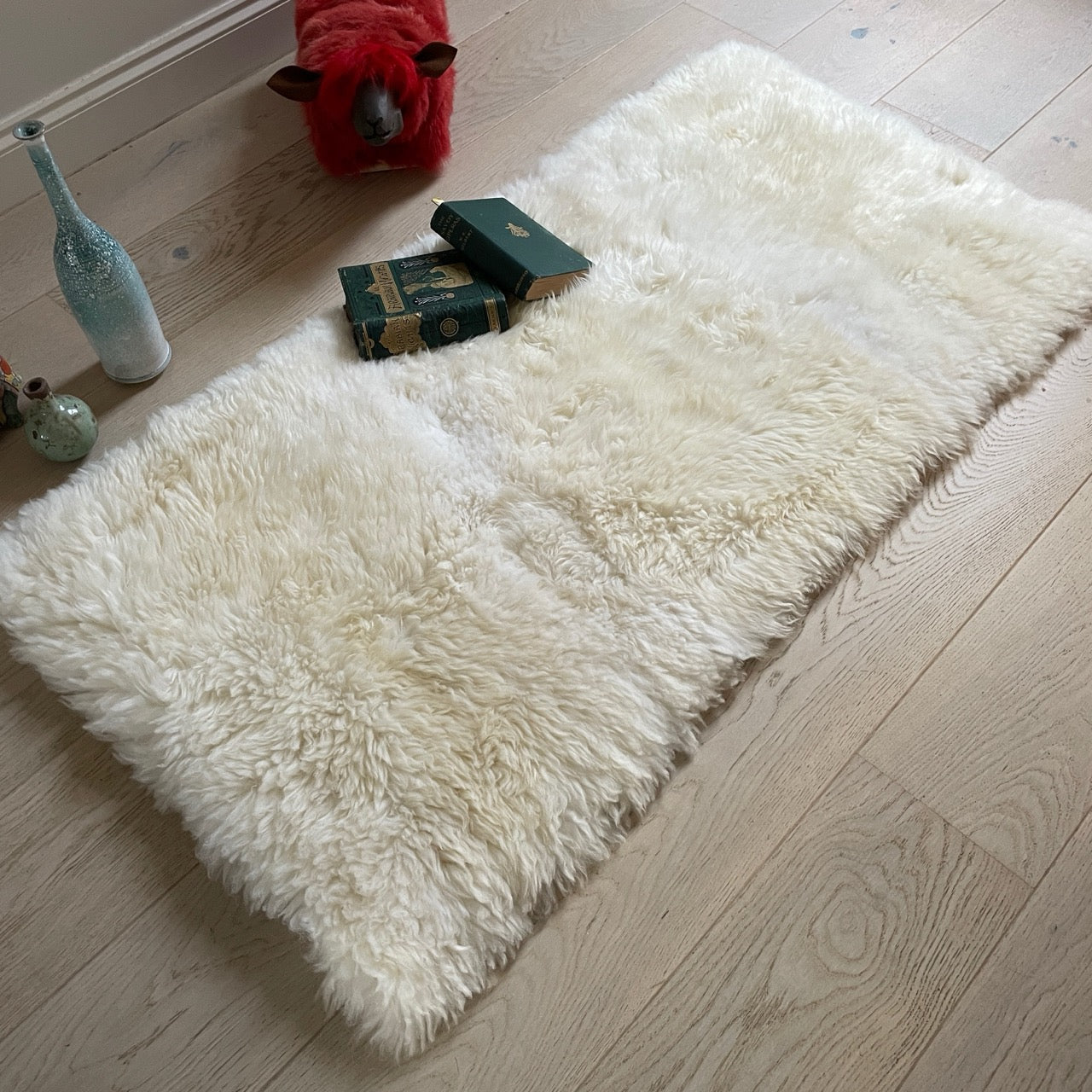 Soft British Sheepskin Rug Ivory Cream White Straight Edges Rectangular 60cm x 120cm