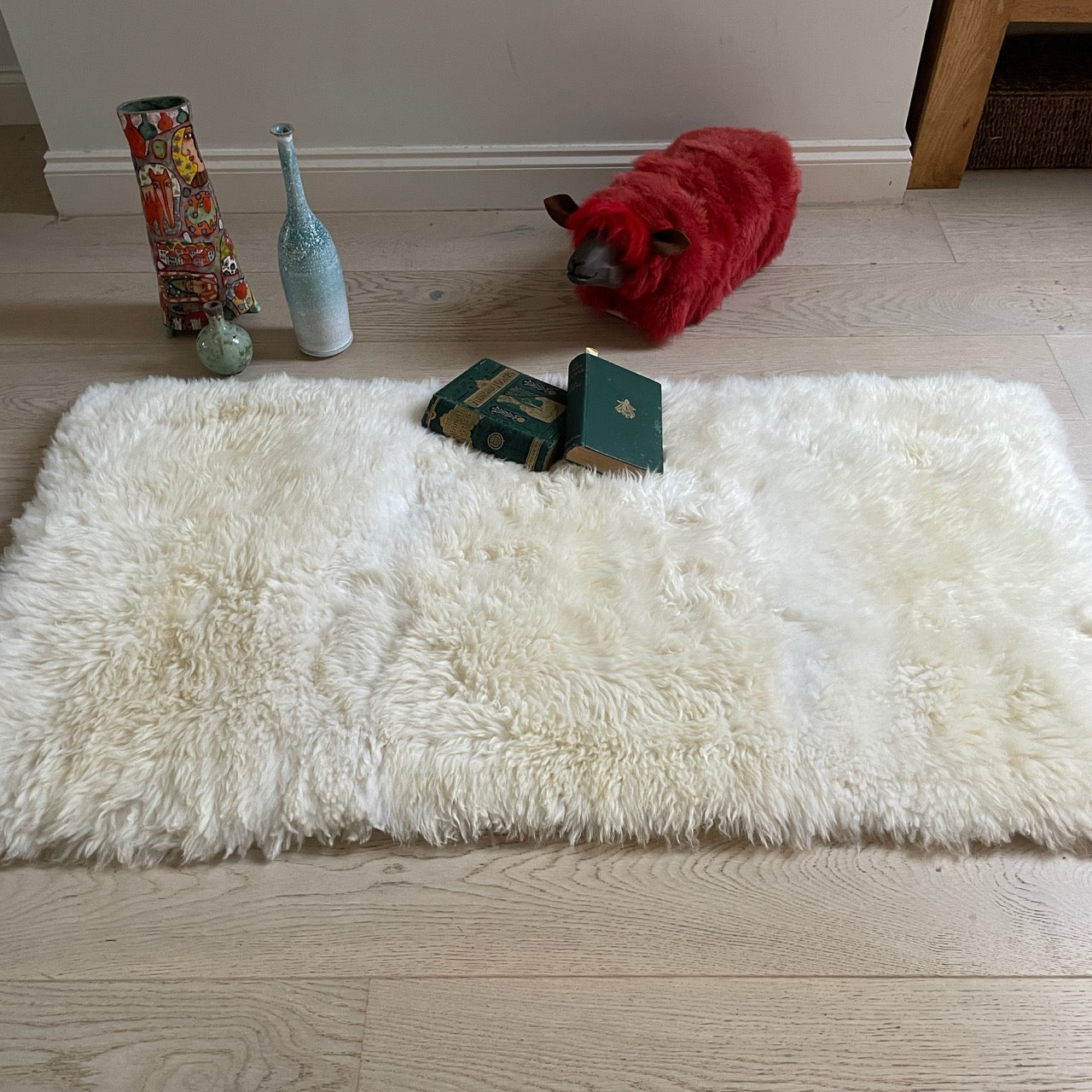 Soft British Sheepskin Rug Ivory Cream White Straight Edges Rectangular 60cm x 120cm