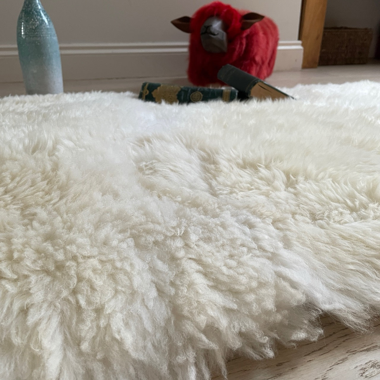 Soft British Sheepskin Rug Ivory Cream White Straight Edges Rectangular 60cm x 120cm