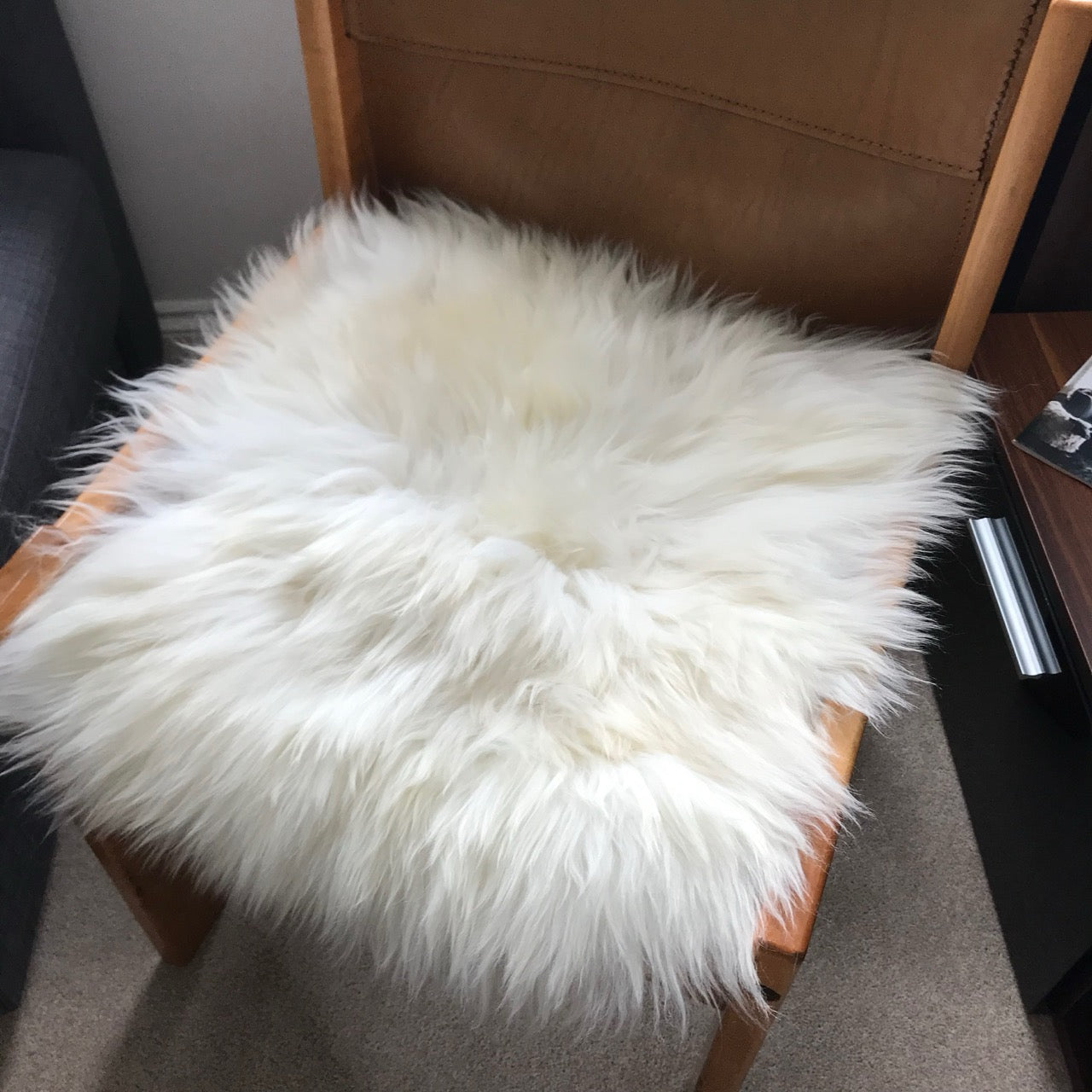 British Sheepskin Seat Cover Ivory Cream White ::: Square 37cm