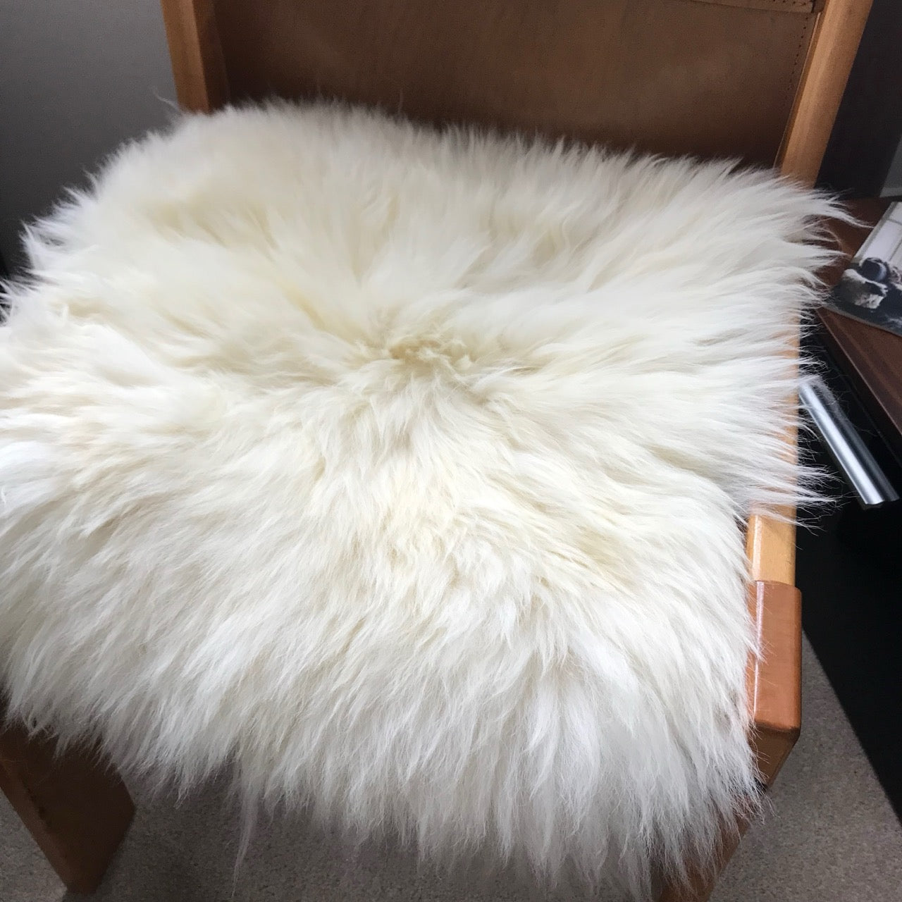 British Sheepskin Seat Cover Ivory Cream White ::: Square 37cm