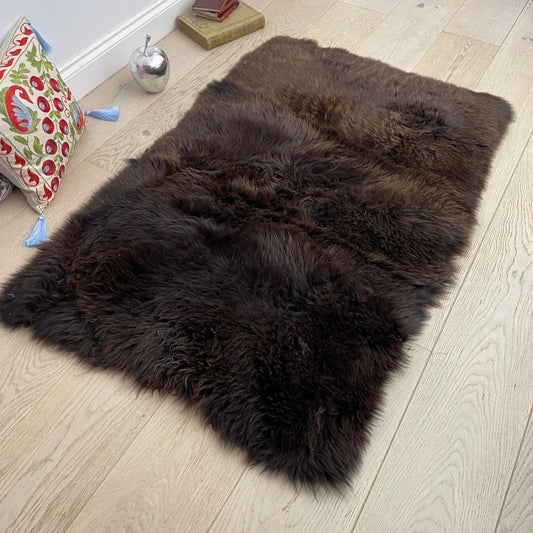 British Brown Rectangular Straight Edge Sheepskin Rug - 75cm x 125cm