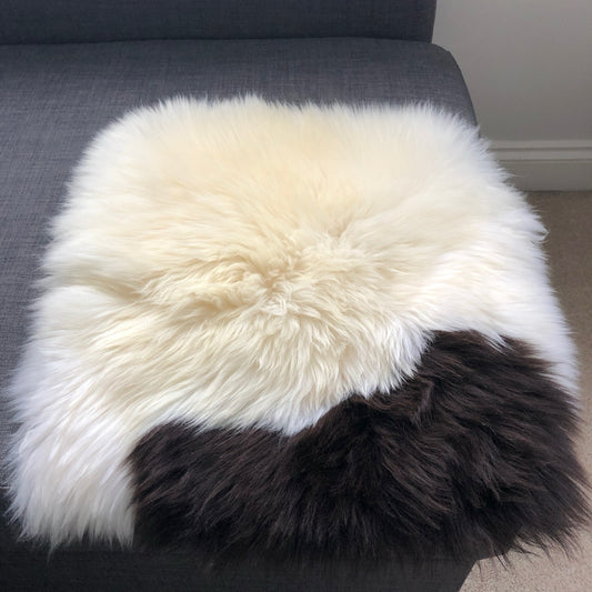 100% Real Sheepskin Seat Pad British Square 37cm White Cream Dark Brown