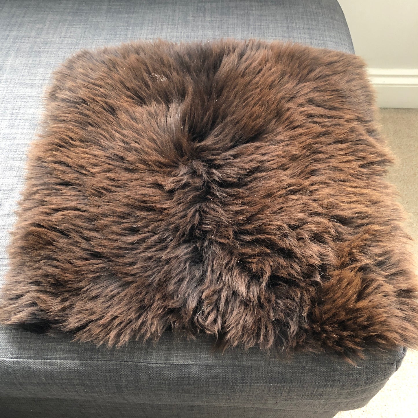 100% Real Eco Sheepskin Seat Pad British Square 37cm Natural Brown