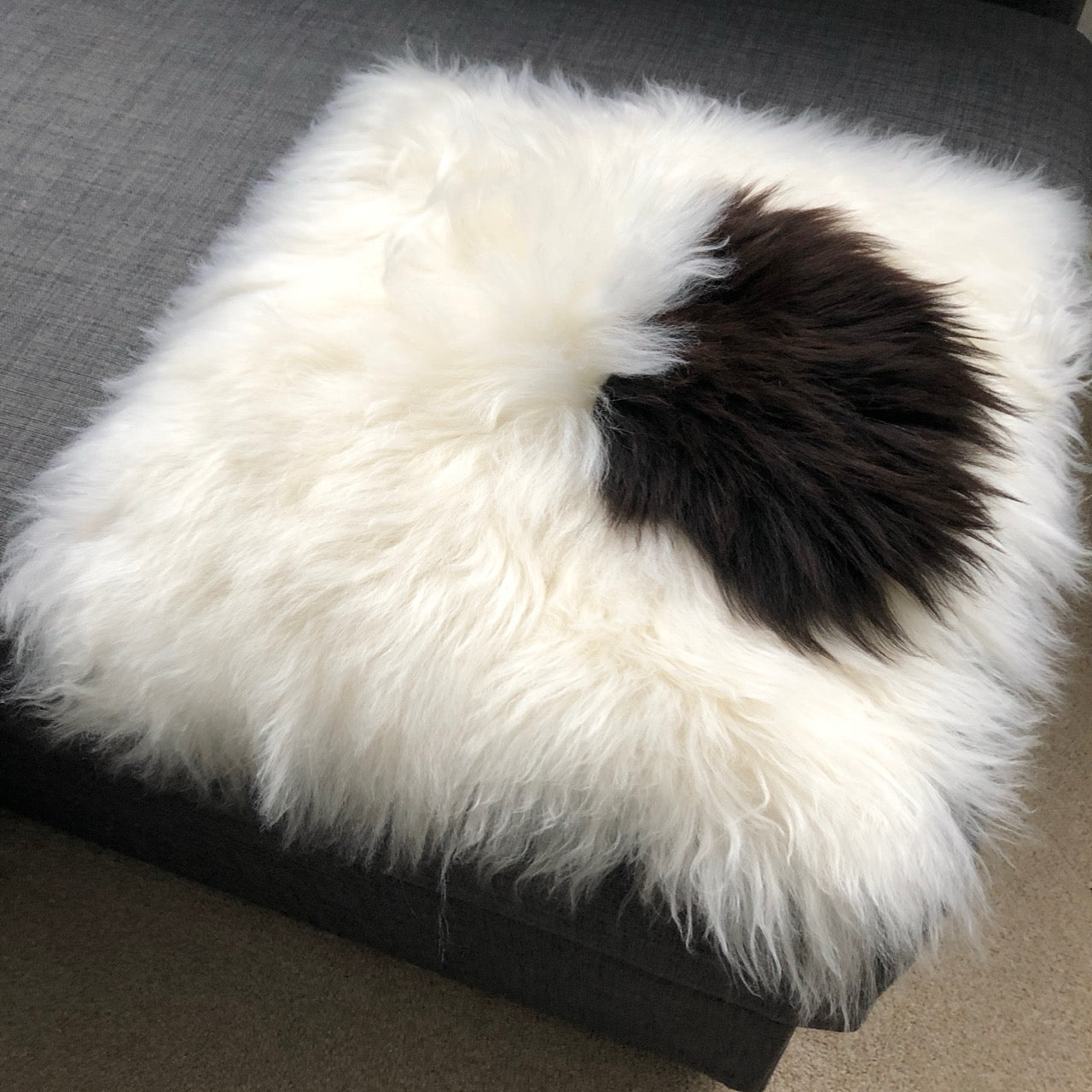 100% Real Sheepskin Seat Pad British Square 37cm White Cream Dark Brown