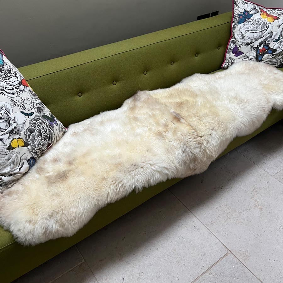 Rare Breed Champagne Mix British Sheepskin Fur Rug 100% Natural White Runner | Double Back to Back