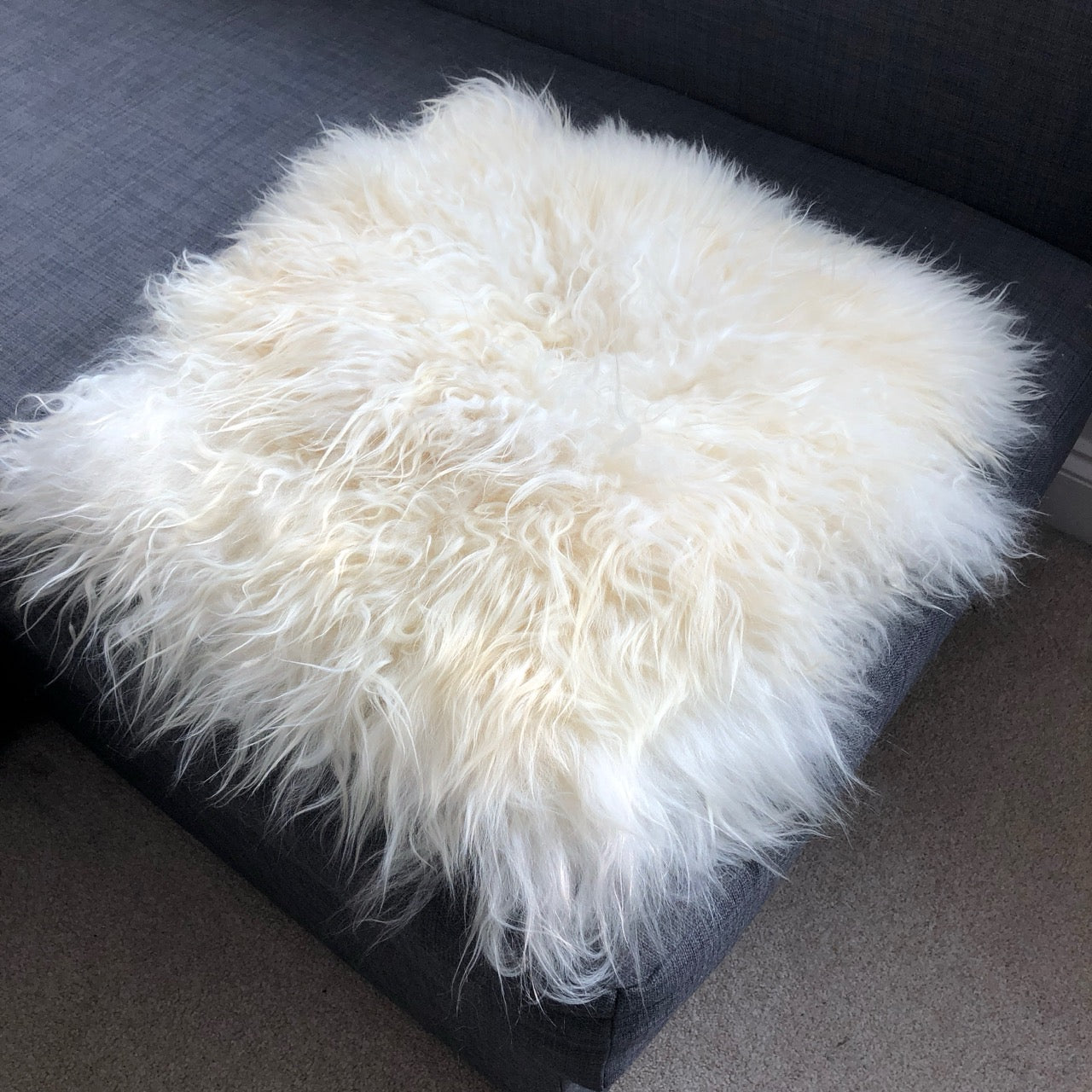 British Curly Sheepskin Seat Cover Ivory Cream White ::: Square 37cm