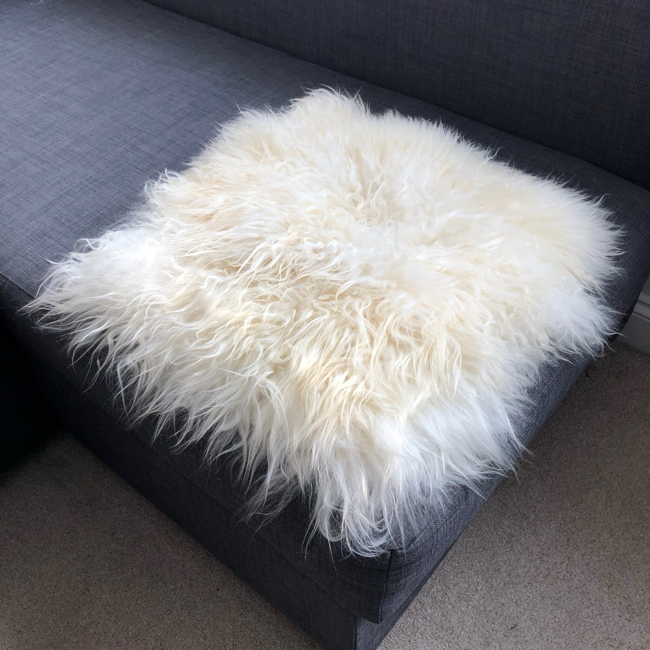 British Curly Sheepskin Seat Cover Ivory Cream White ::: Square 37cm