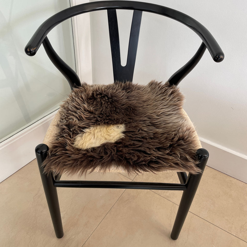 100% British Sheepskin Natural Brown with White Square Seat Pad 37cm