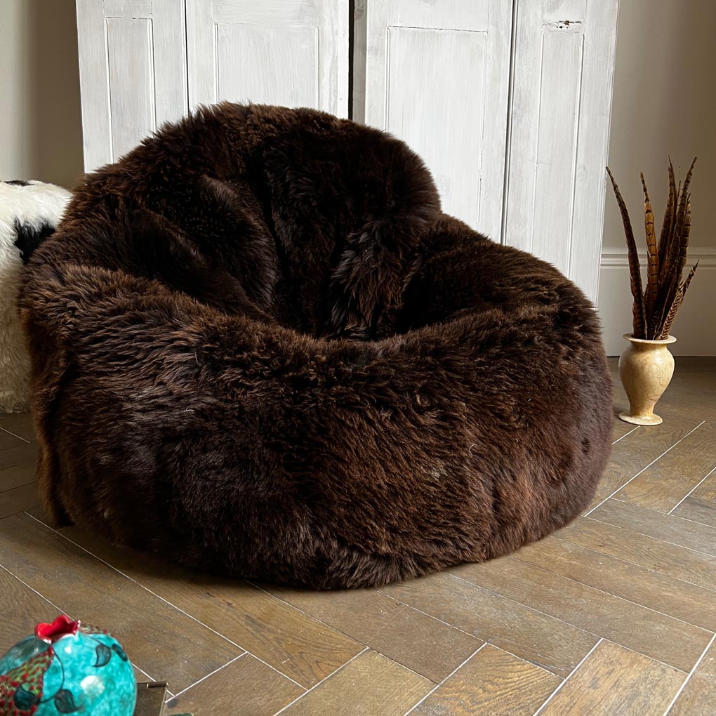 Ex-Display Sheepskin Beanbag Chair 100% Natural British Brown Soft Fleece Large