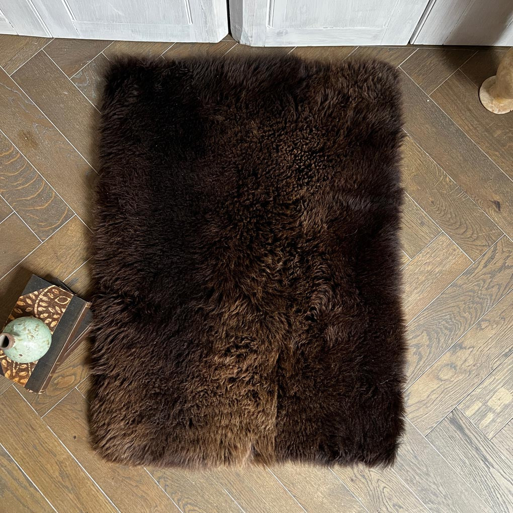 British Brown Rectangular Straight Edge Sheepskin Rug - 75cm x 115cm