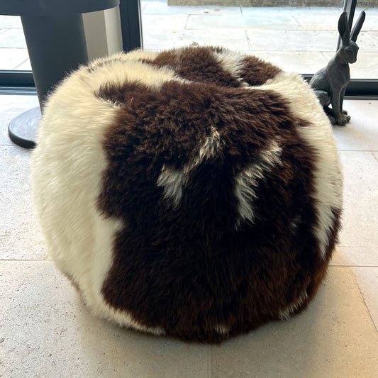 Ex-Display The Boule British Sheepskin Pouffe Rare Breed White & Brown Spotted