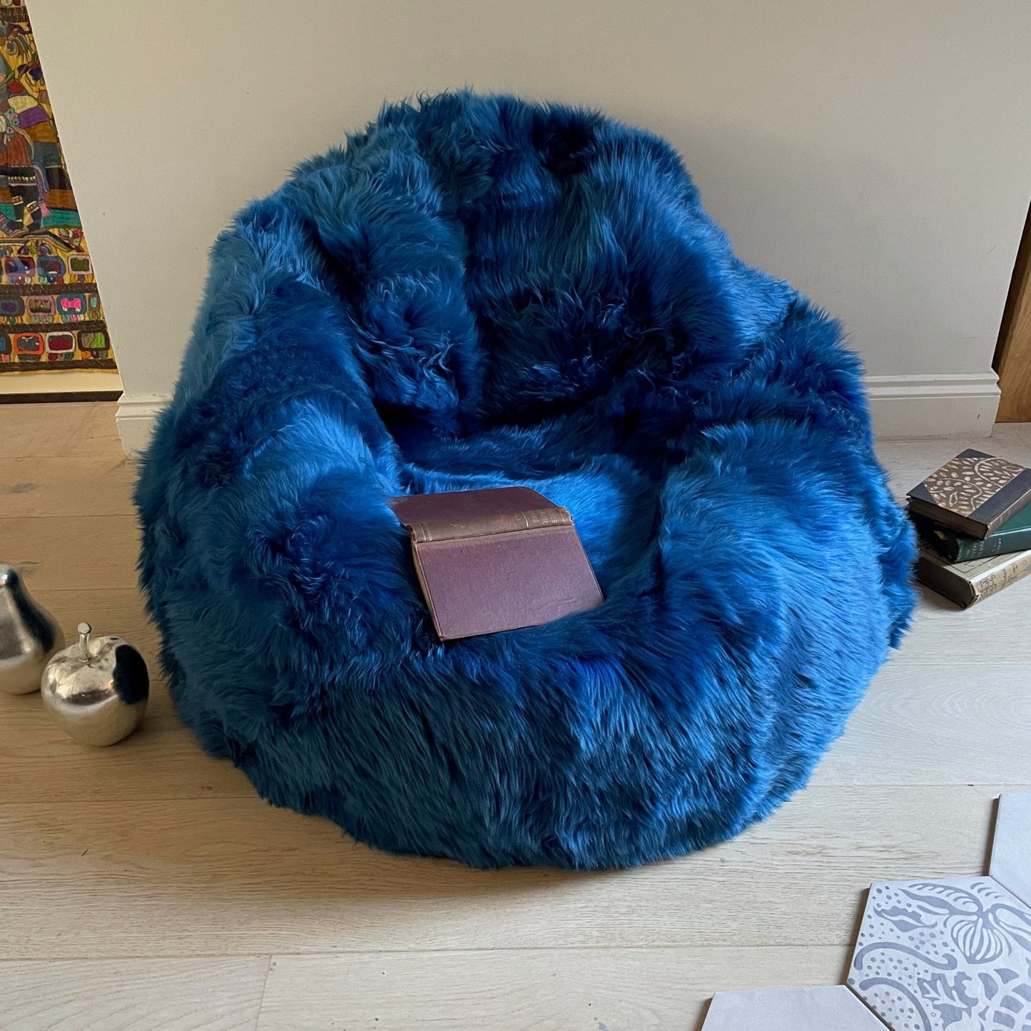 100% British Sheepskin Beanbag Chair Royal Blue