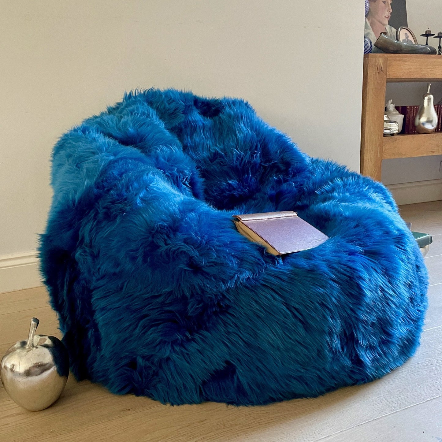 100% British Sheepskin Beanbag Chair Royal Blue - Large