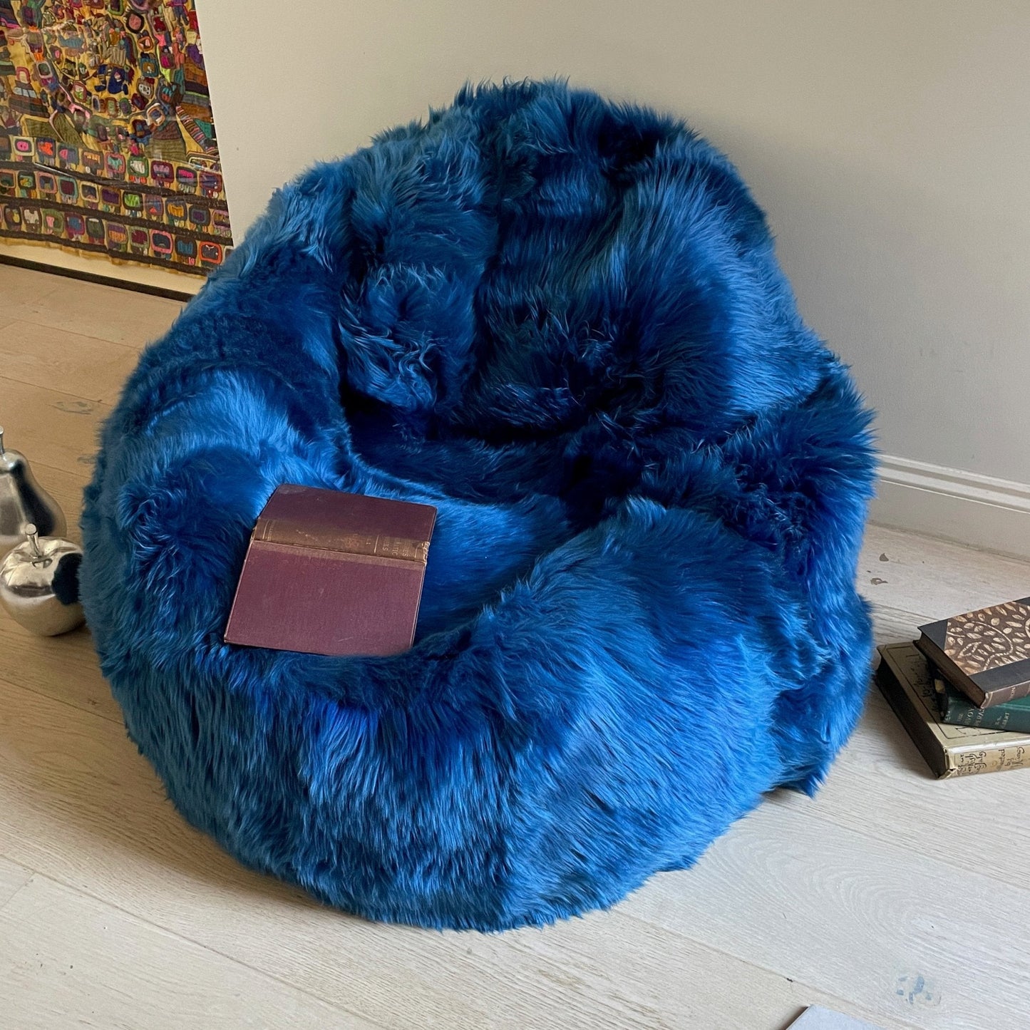 100% British Sheepskin Beanbag Chair Royal Blue