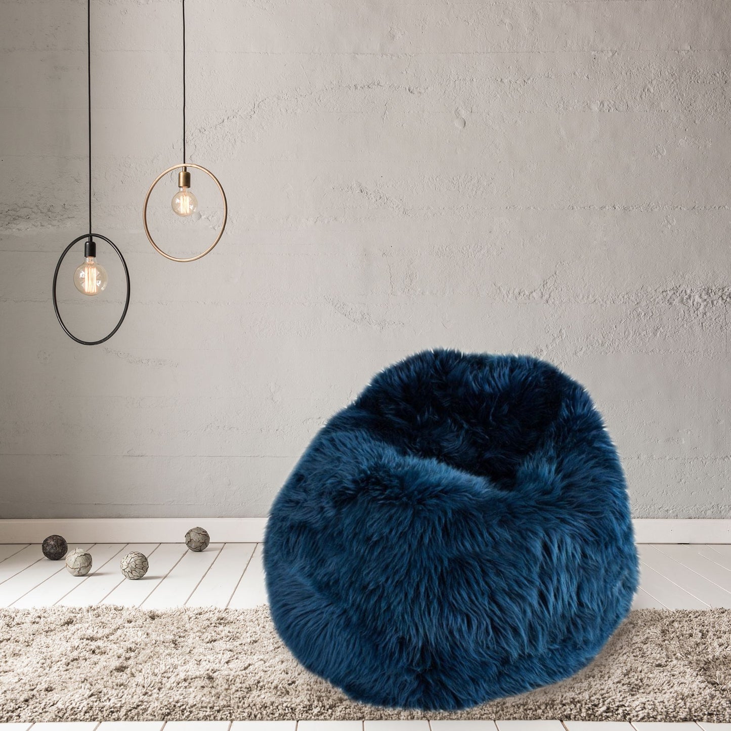 100% British Sheepskin Beanbag Chair Royal Blue - Large