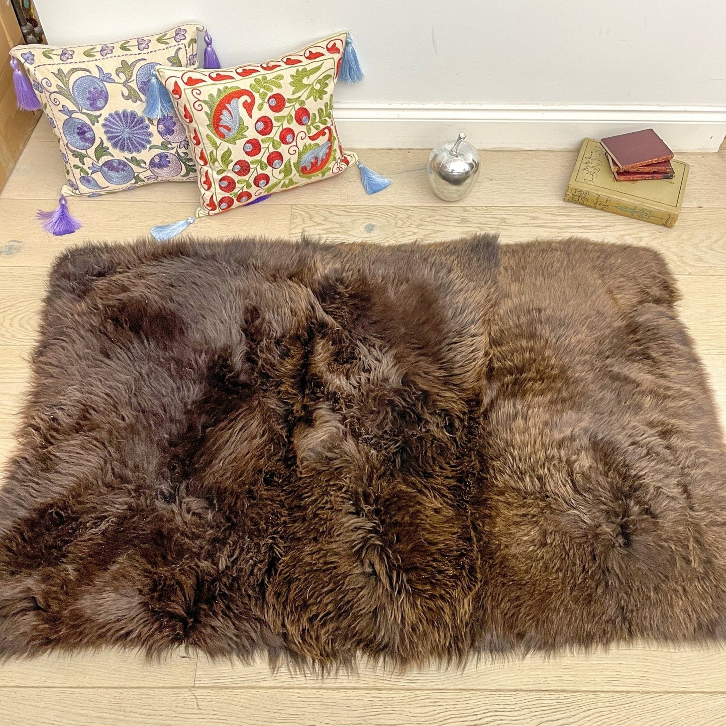 British Brown Rectangular Straight Edge Sheepskin Rug - 55cm x 75cm - IN STOCK