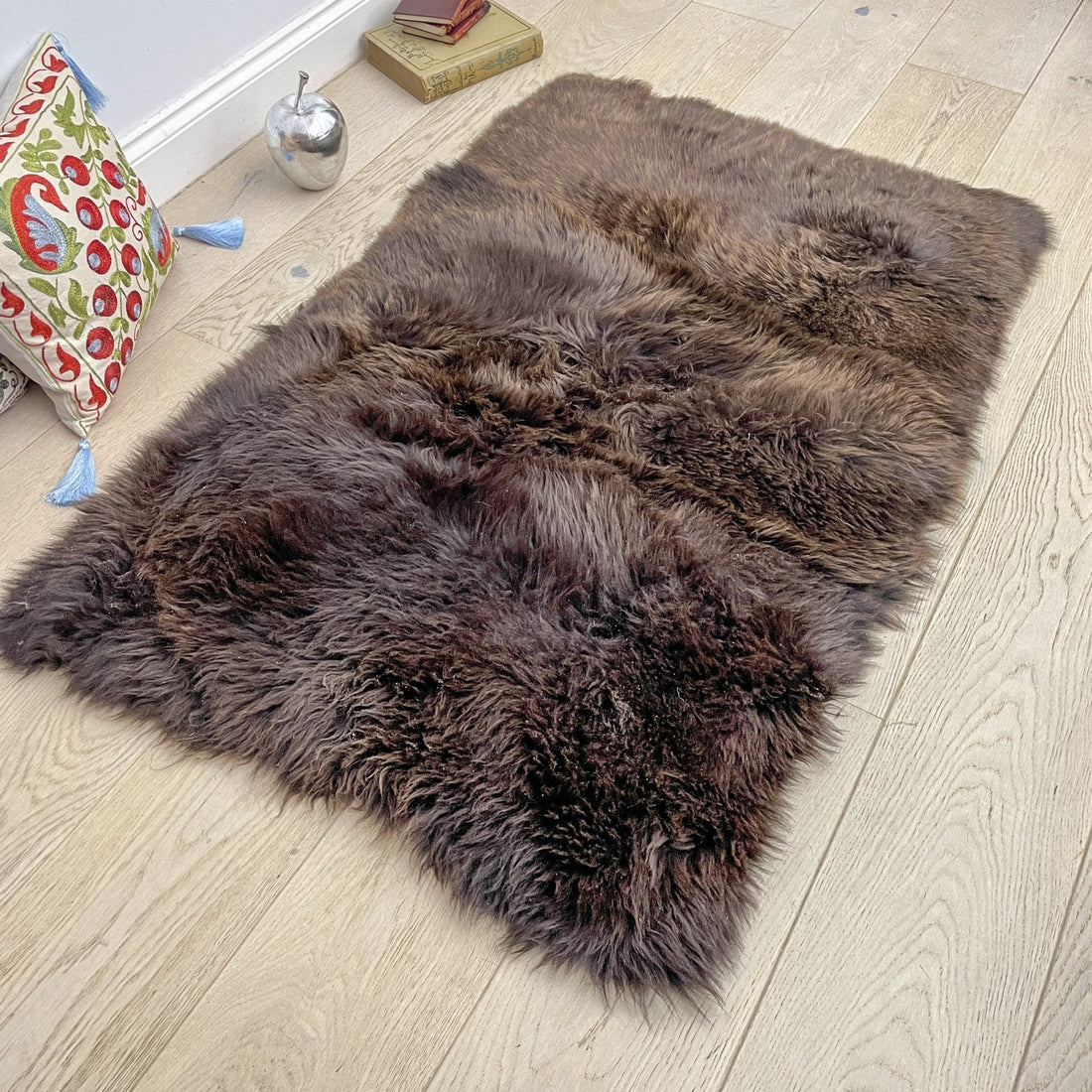 British Brown Rectangular Straight Edge Sheepskin Rug - 55cm x 75cm ...