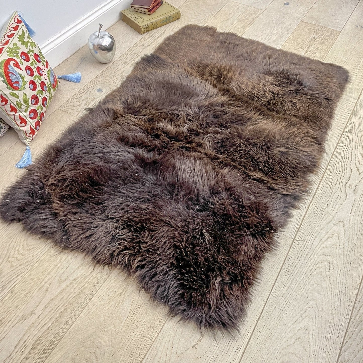 British Brown Rectangular Straight Edge Sheepskin Rug - 55cm x 75cm - IN STOCK