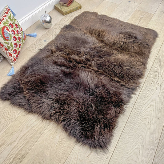 British Brown Rectangular Straight Edge Sheepskin Rug - 55cm x 75cm - IN STOCK