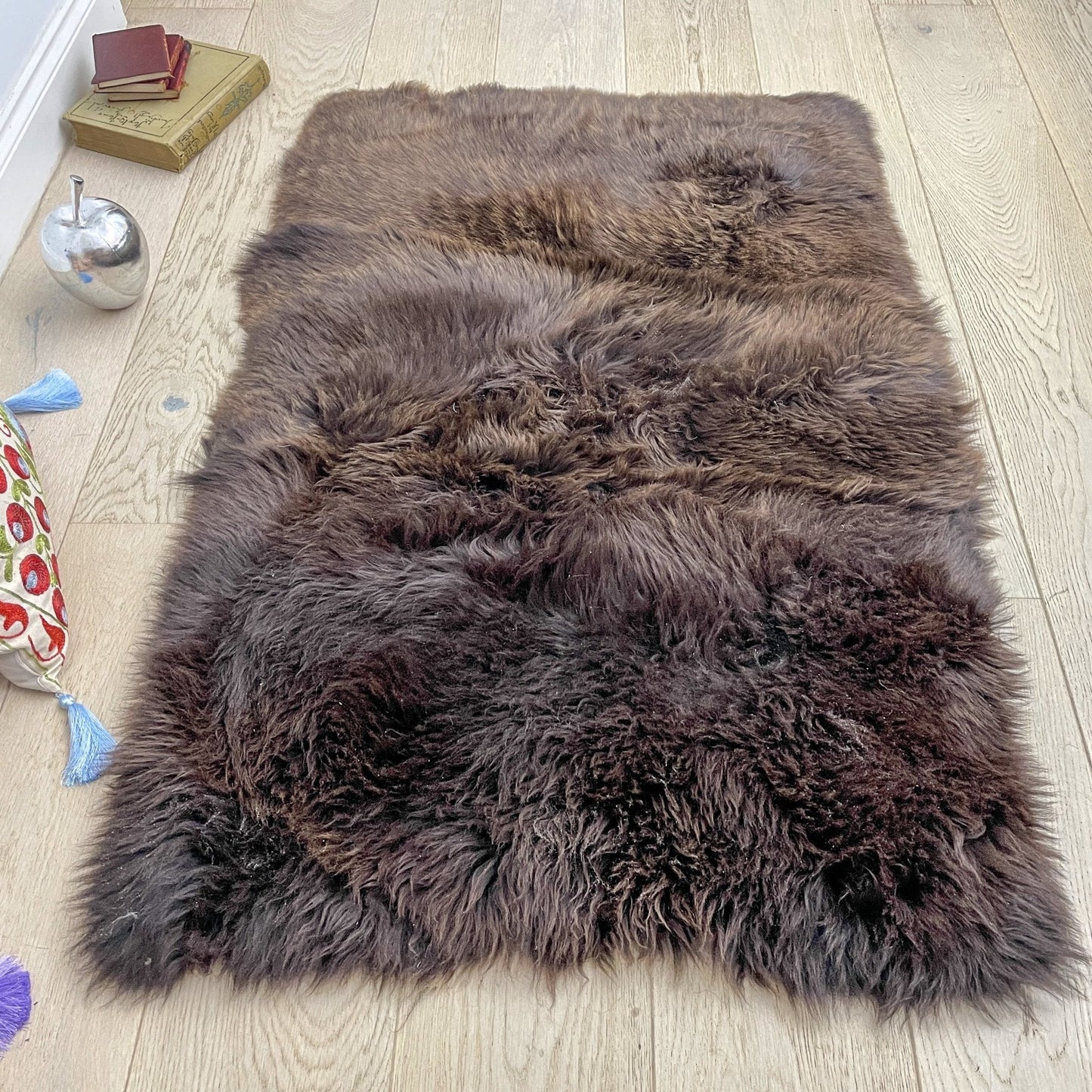 British Brown Rectangular Straight Edge Sheepskin Rug - 55cm x 75cm - IN STOCK