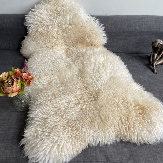 British Curly Sheepskin Ivory Cream White 100% Natural Sheep Skin Rug - British Sheepskin