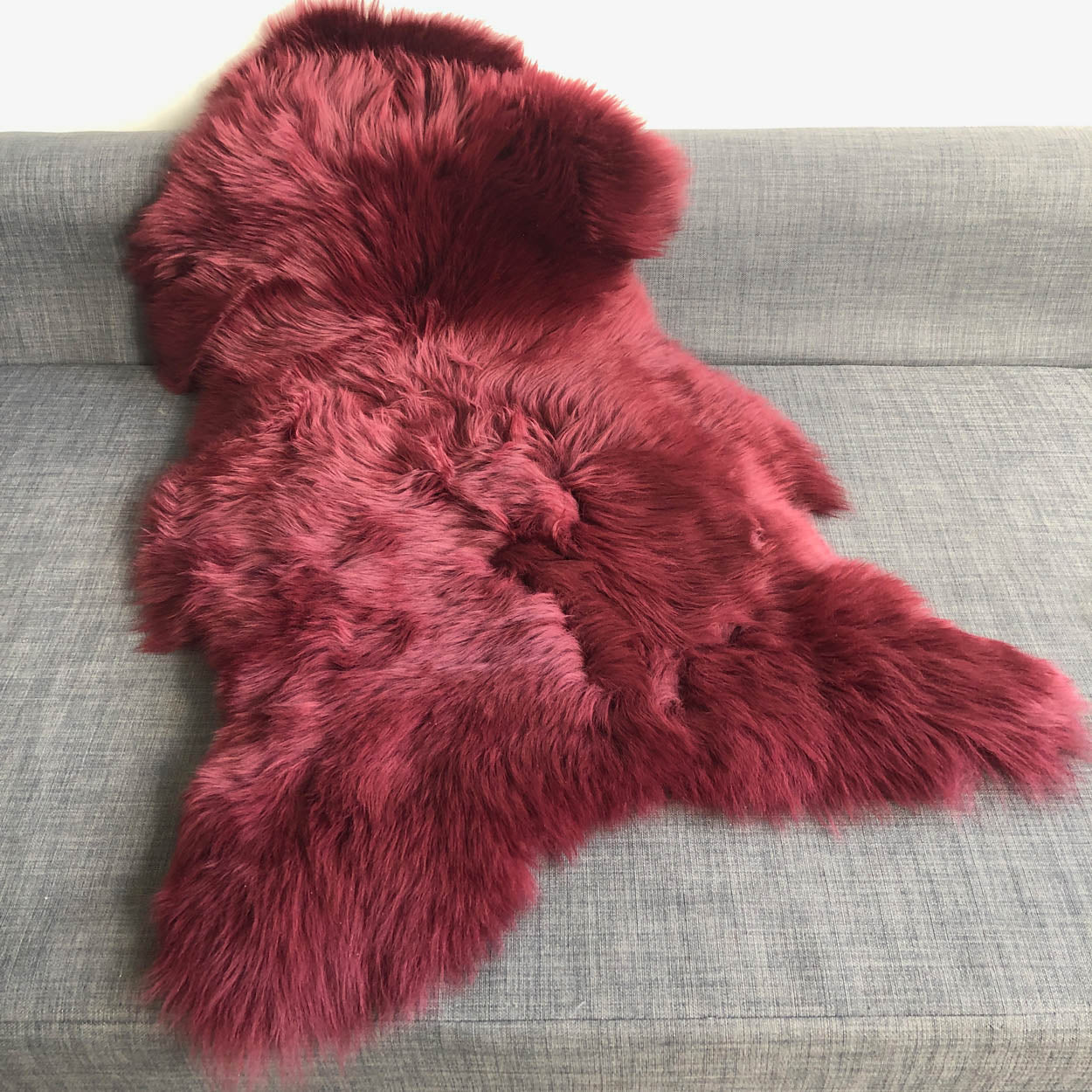 British Sheepskin Rug | Fleece Throw | Bordeaux Red