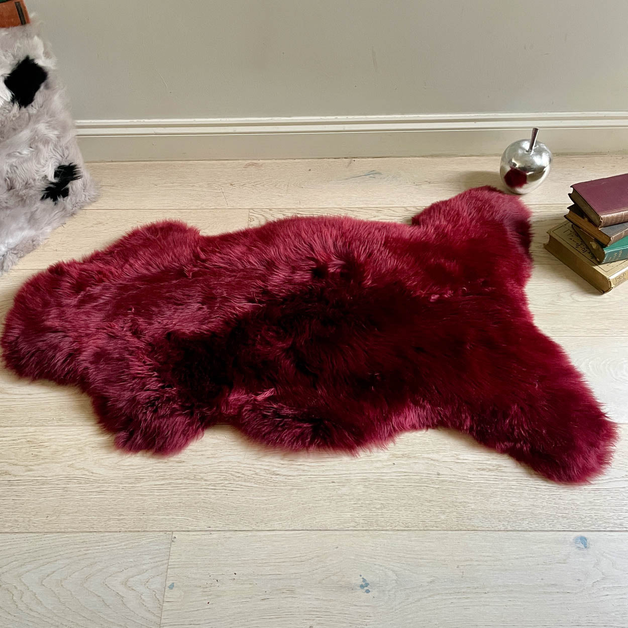 British Sheepskin Rug | Fleece Throw | Bordeaux Red