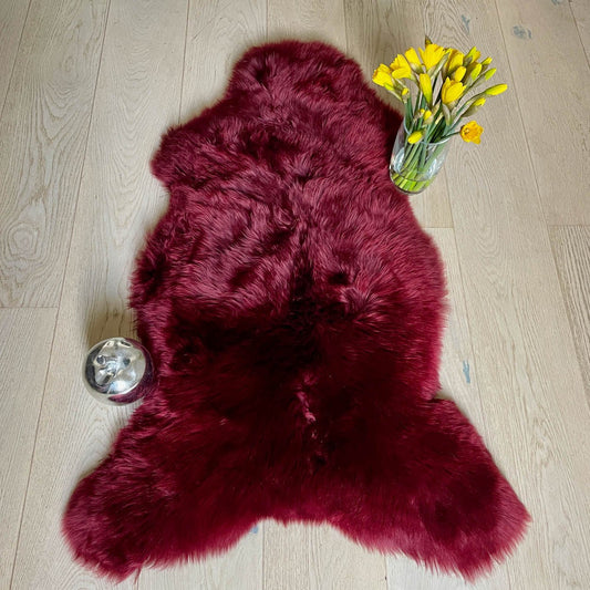 British Sheepskin Rug | Fleece Throw | Bordeaux Red