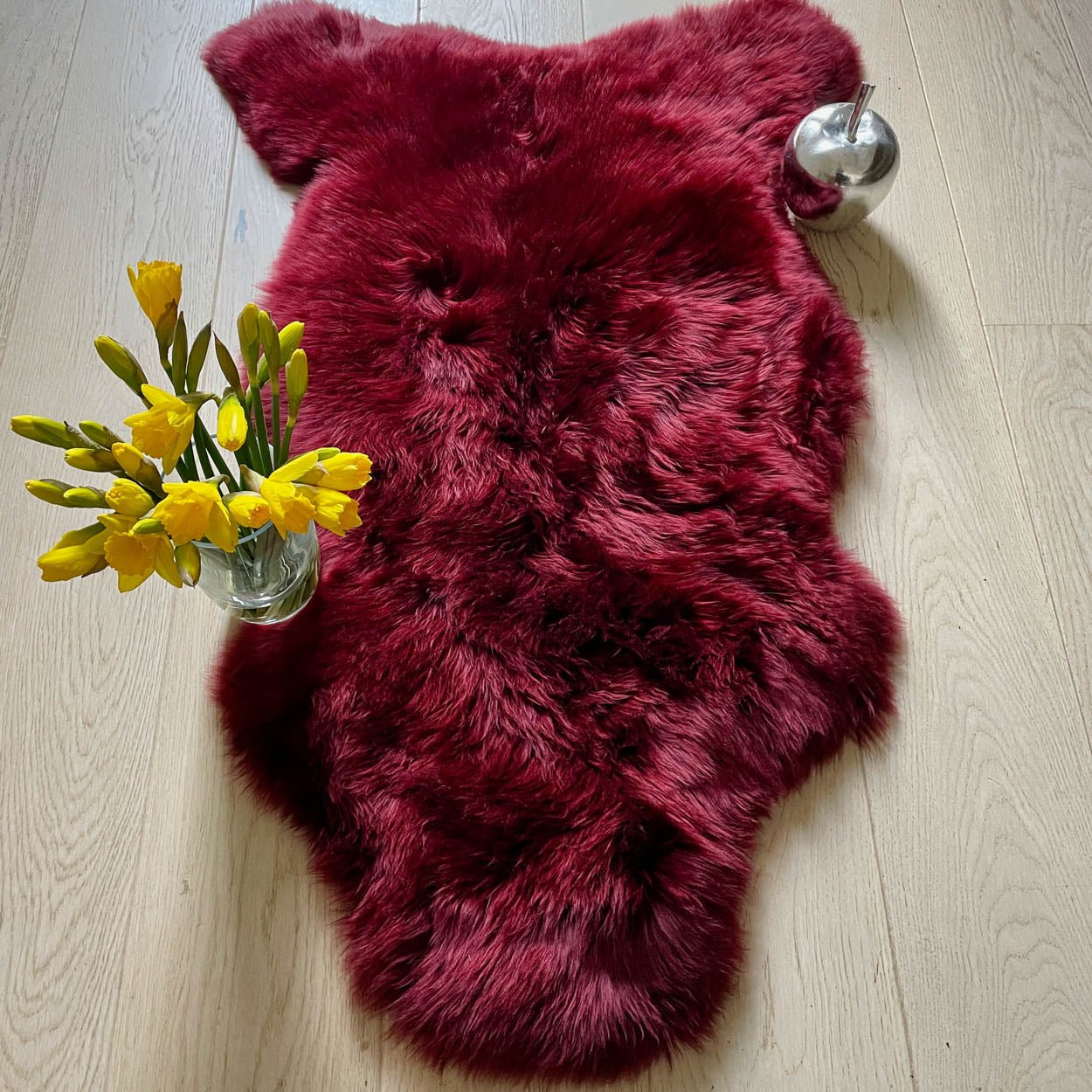 British Sheepskin Rug | Fleece Throw | Bordeaux Red