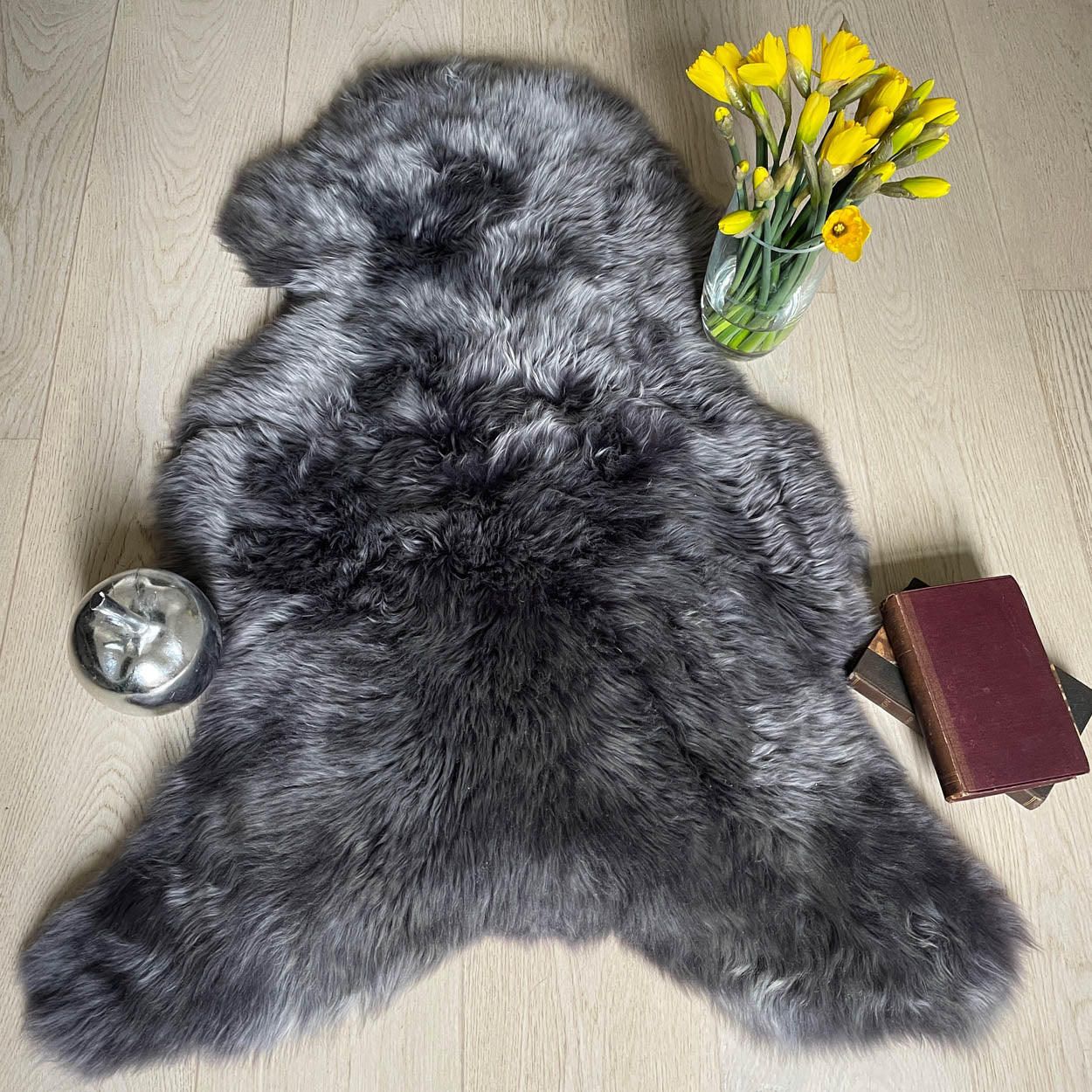 British Sheepskin Rug | Fleece Throw | Graphite | Hygge Nordic Decor