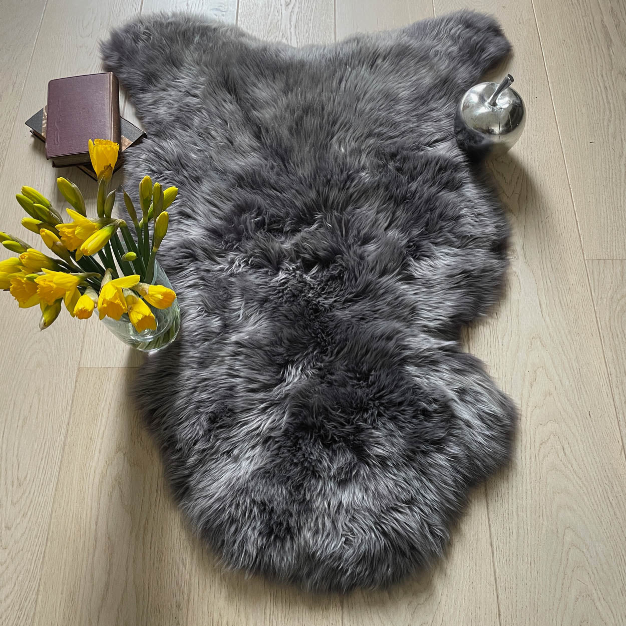 British Sheepskin Rug | Fleece Throw | Graphite | Hygge Nordic Decor