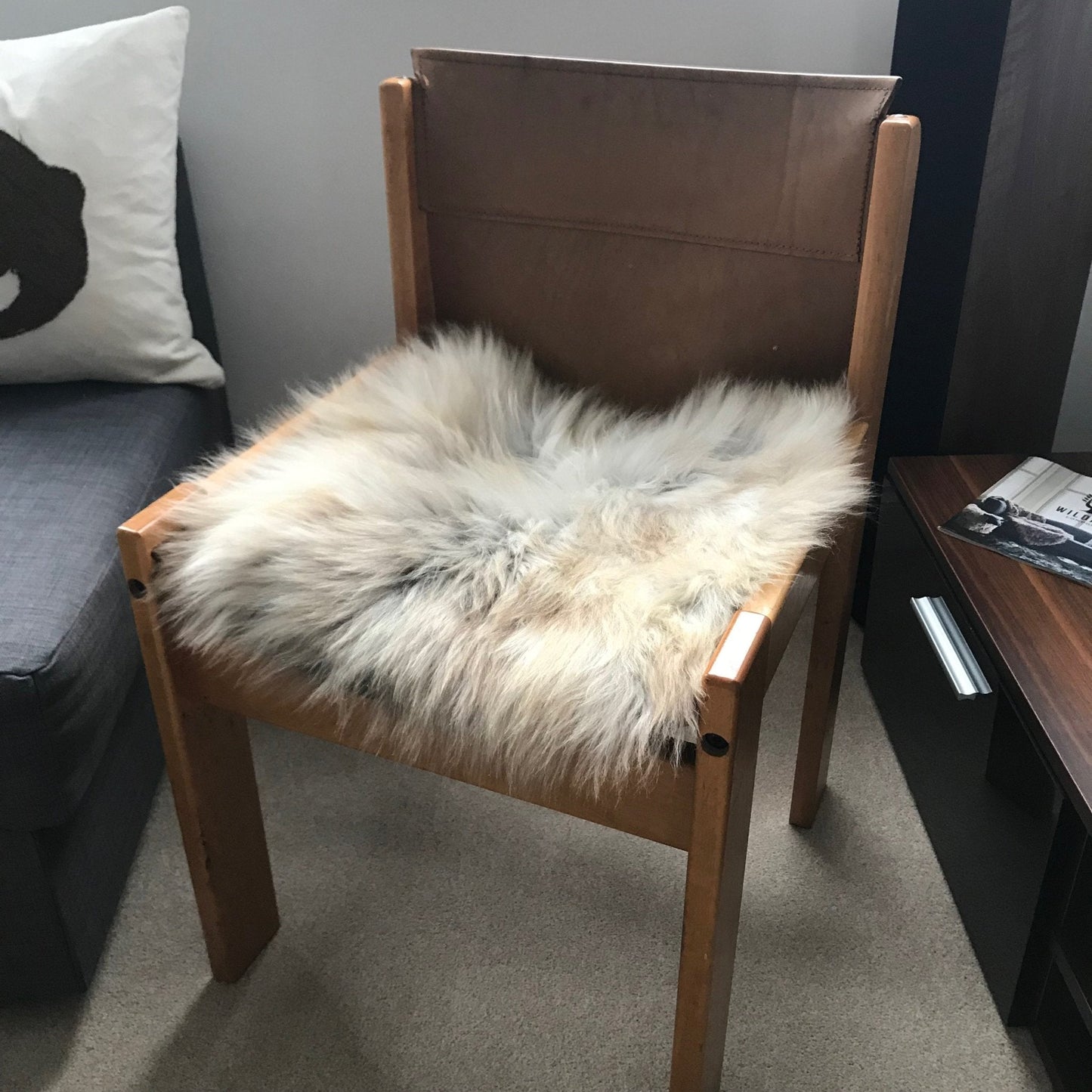 British Sheepskin Seat Cover Natural Melange Brindle Browns & Whites ::: Square 37cm