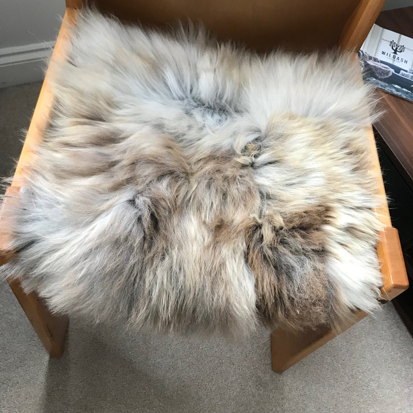 British Sheepskin Seat Cover Natural Melange Brindle Browns & Whites ::: Square 37cm