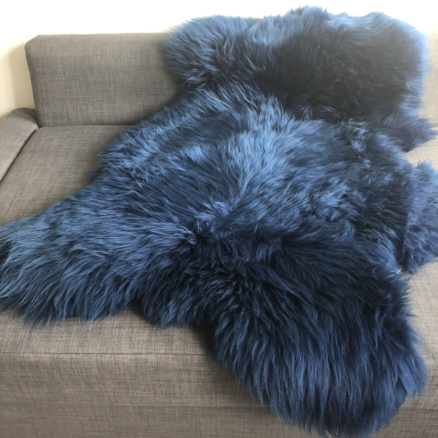 British Sheepskin Rug Bright Navy Blue | Fleece Throw | Scandi Decor | Wildash London