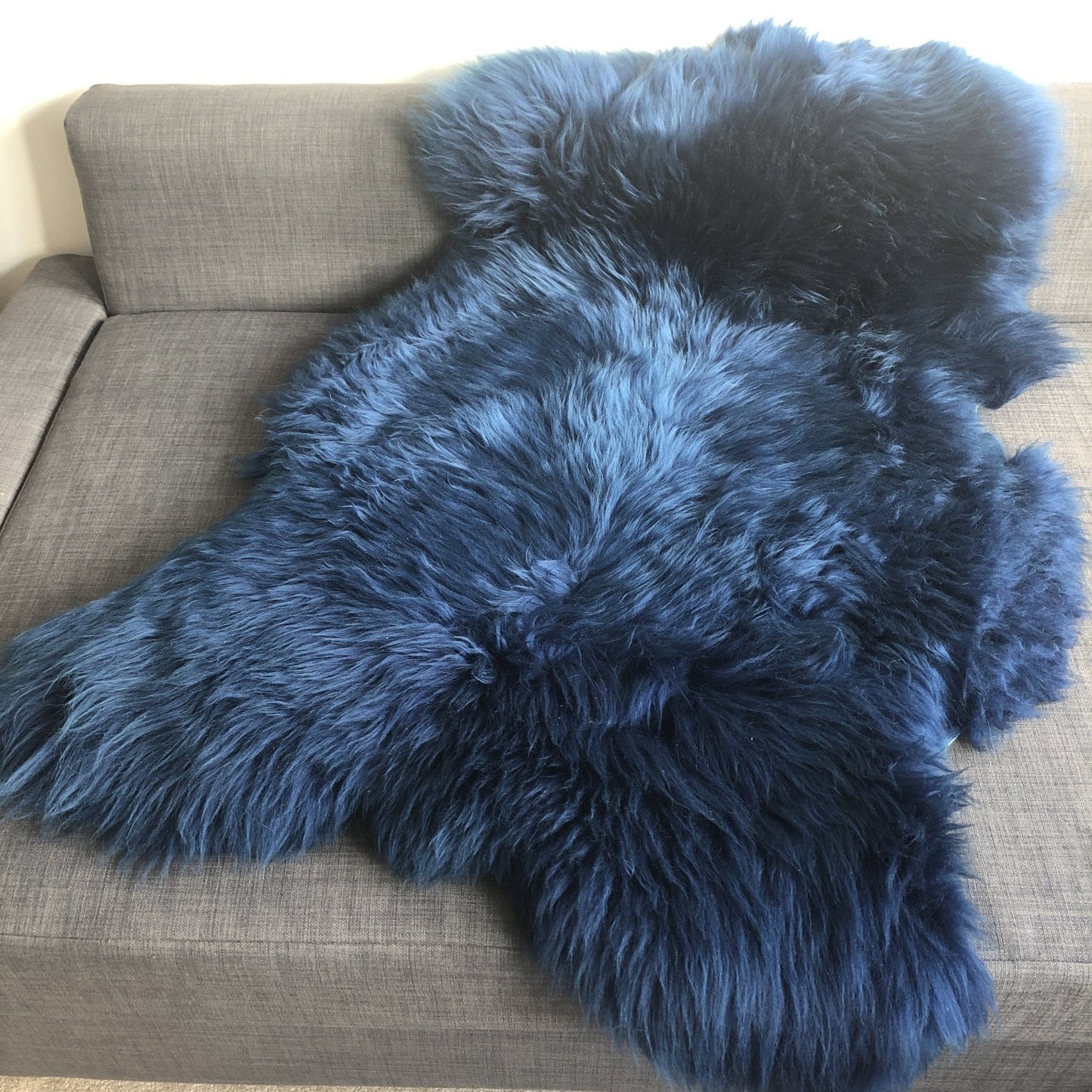 British Sheepskin Rug Bright Navy Blue | Fleece Throw | Scandi Decor | Wildash London