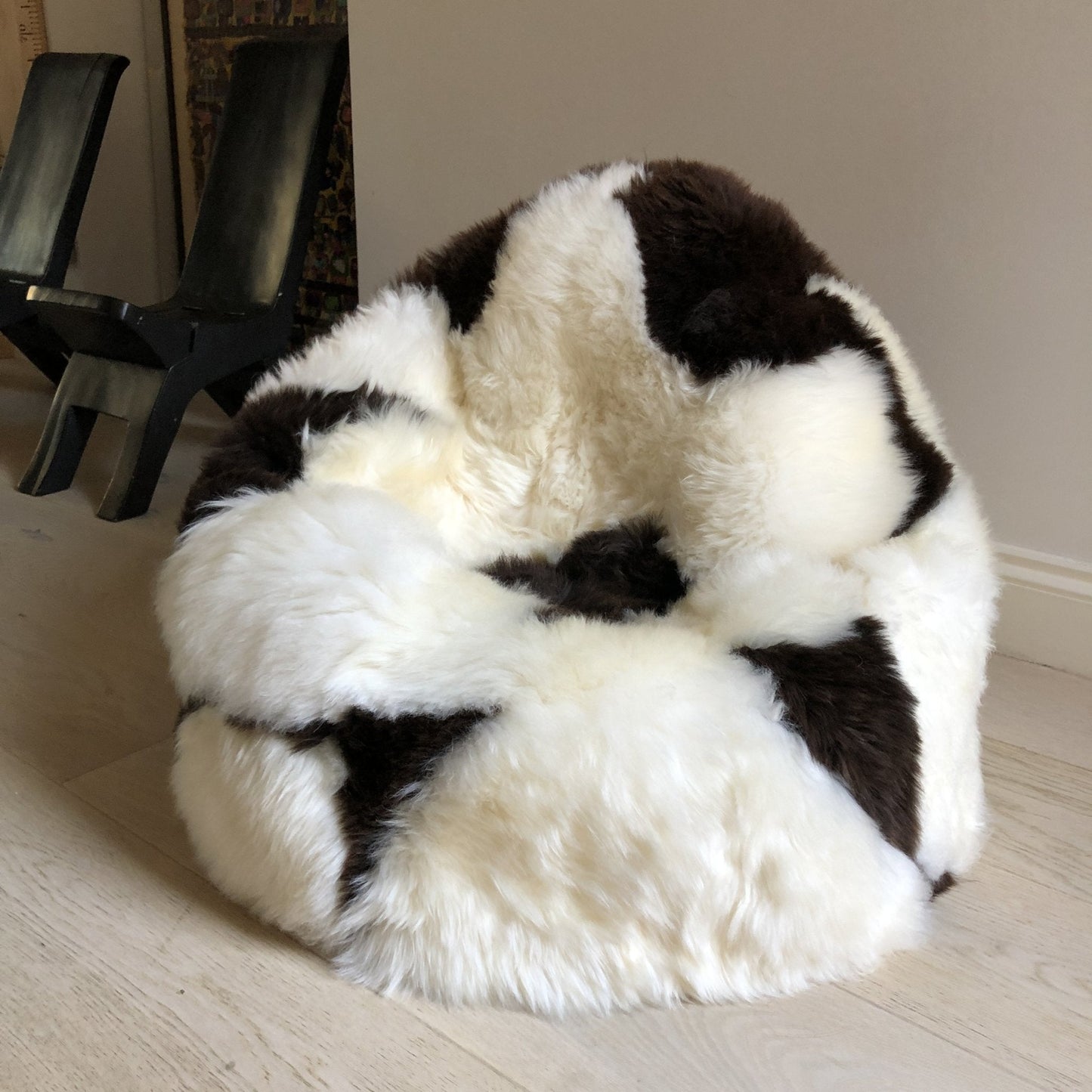 Sheepskin Beanbag Chair 100% Natural British White & Brown Spotted Bean Bag