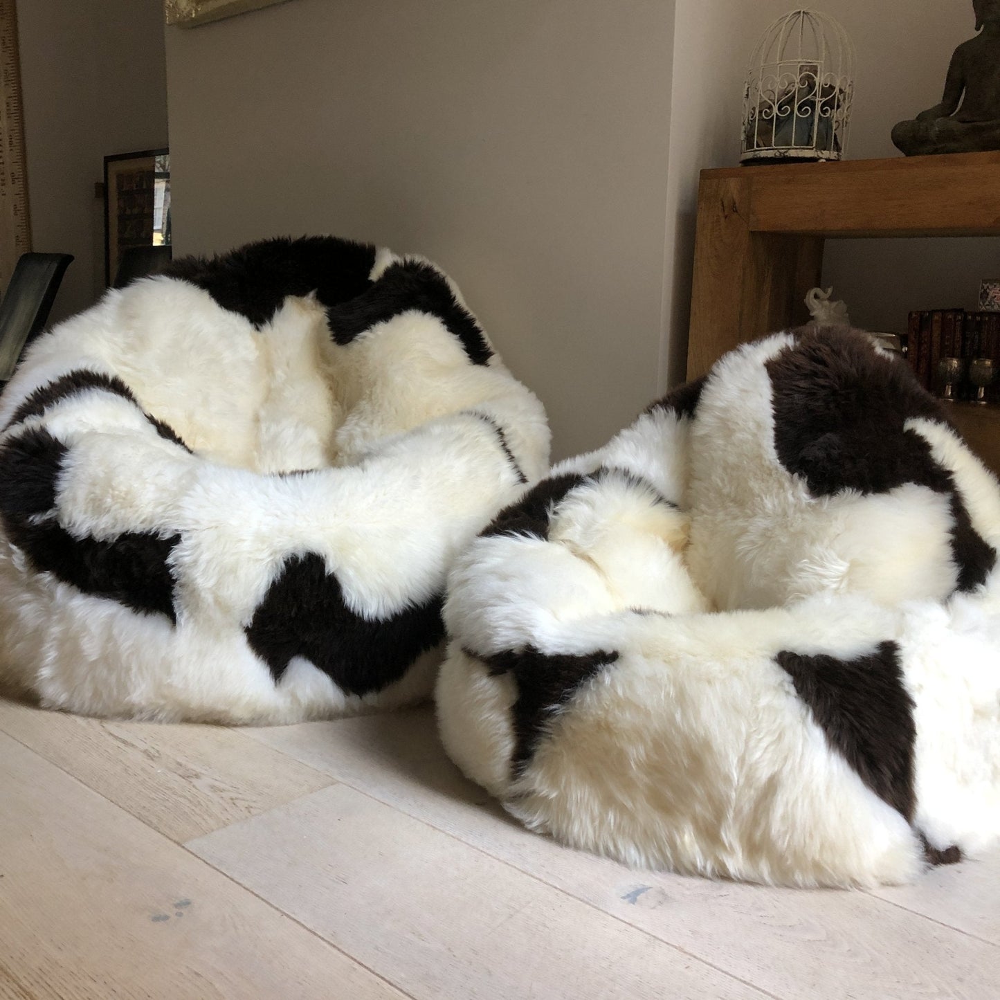 Sheepskin Beanbag Chair 100% Natural British White & Brown Spotted Bean Bag