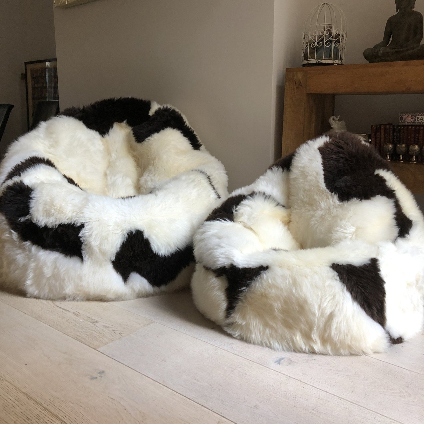 Sheepskin Beanbag Chair 100% Natural British White & Brown Spotted Bean Bag